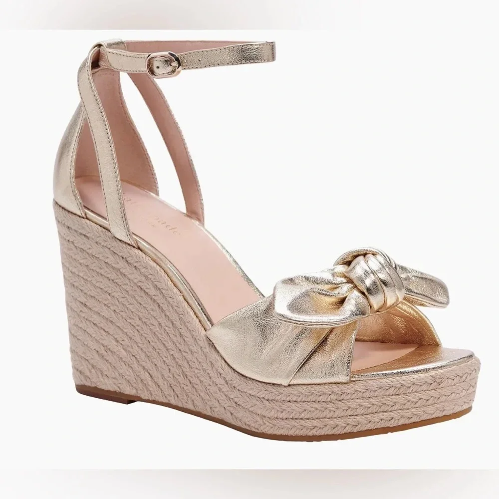 kate spade New York Wedge Sandals Sz. 9.5 Pale Gold - Picture 2 of 11